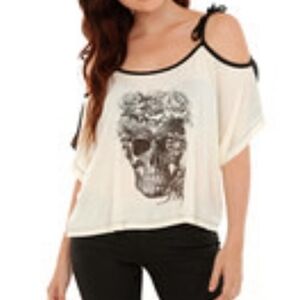 Lip Service Punk Alt Emo Skull Rose Cropped Tank Mesh Cold Shoulder Edgy Goth S